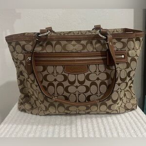 Coach Signature Canvas Tote in Tan and Brown